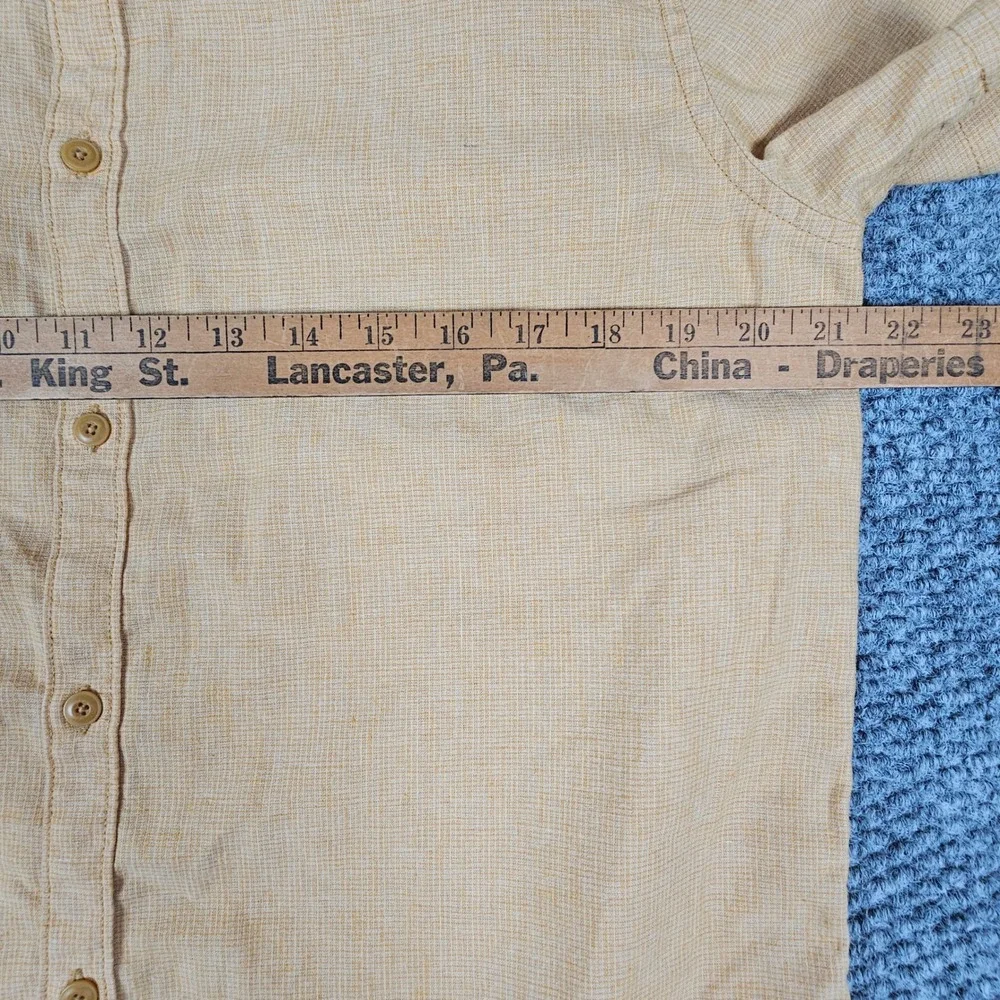 Prana Mens Short Sleeve Hemp Blend Button Down‎ Shirt Mustard Yellow Medium